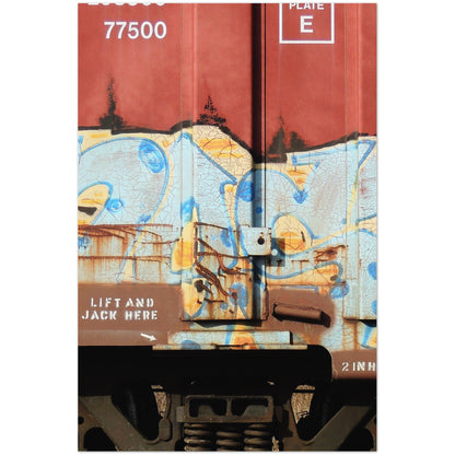 LIFT JACK WEATHERED BOXCAR VERTICAL METAL PRINT