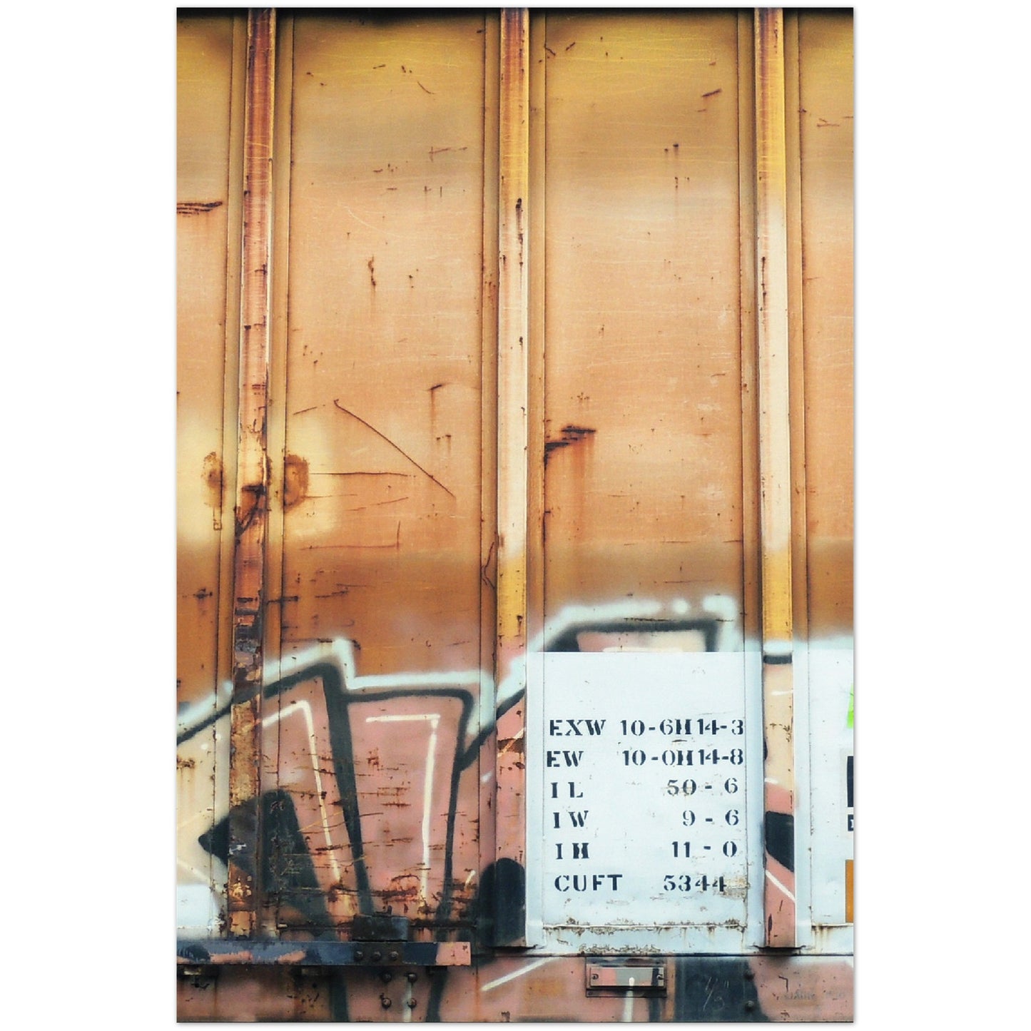 GOLDEN WEATHERED BOXCAR VERTICAL METAL PRINT